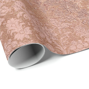 Erröten rosa Rosen-Goldblumenpulver-Blumendamast Geschenkpapier