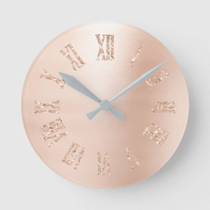 Erröten rosa Rosen-GoldGlitzer metallisches Runde Wanduhr