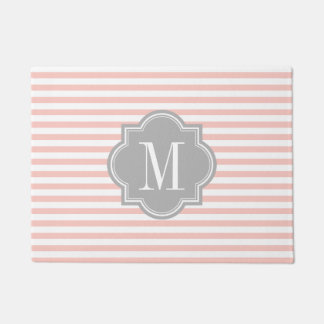 Erröten rosa Streifen mit grauem Monogramm Fußmatte