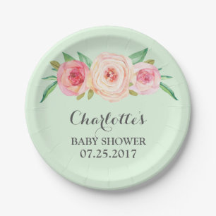Erröten rosa tadellose grüne Babyparty-mit Pappteller