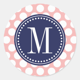 Erröten Rosa u. mit Monogramm Marine-die großen Runder Aufkleber