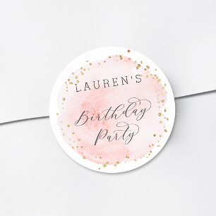 Erröten Rosa und Goldwatercolor-Geburtstags-Party Runder Aufkleber