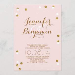 Erröten Rosa und moderne Hochzeit des Goldconfetti Einladung