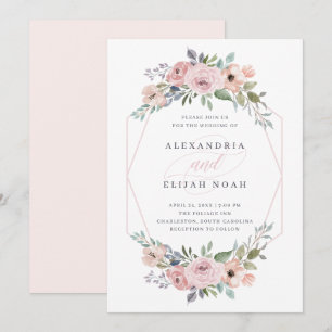 Erröten Rosa und Rose geometrisches Wedding Einladung