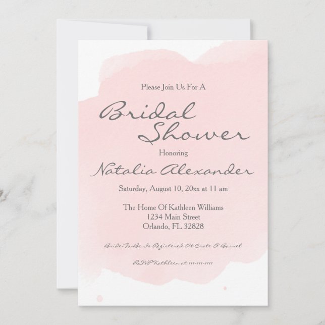 Erröten rosa Watercolor-Brautparty-Einladung Einladung (Vorderseite)