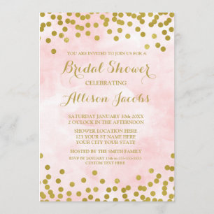 Erröten rosa Watercolor-Goldconfetti-Brautparty Einladung