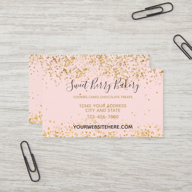 Erröten rosa weißes Goldconfetti-Schein Visitenkarte (Vorderseite/Rückseite Beispiel)
