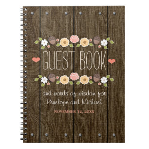 Erröten rustikales hölzernes Hochzeit im Notizblock