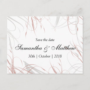 Erröten Sie rosa und Grau Flourishes Save the Date Ankündigungspostkarte