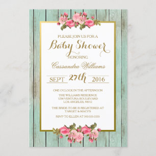 Erröten Sie und Mint - Babyparty-Blumeneinladung Einladung