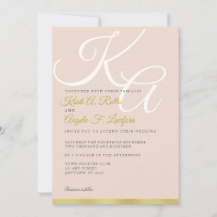 Erröten und Goldmonogramm-Hochzeits-Einladung Einladung