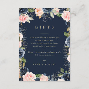 Erröten und marineblaue Blumen-Hochzeitsgeschenkka Einladung