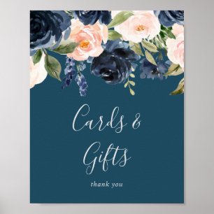 Erröten und Navy-Blumen Blau Karten und Geschenke  Poster