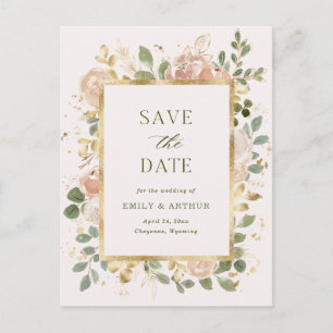 Erröten und Neutrales Floral Hochzeit Vormerkung Postkarte