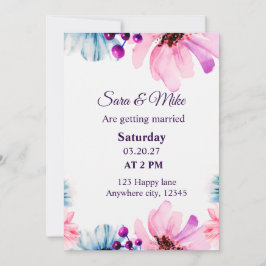 Errötend & Blau Florale "Save the Date"-Karte Save The Date