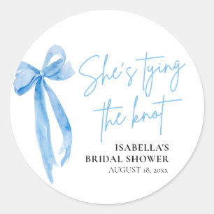 Errötend blaue Schleife Sie knotet Bridal Shower Runder Aufkleber