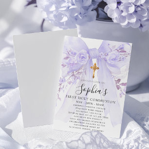 Errötend Lila Schleifenrose Florales Mädchen Erste Einladung