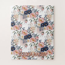 Errötend Marineblau Sanftes Pastellrosa Floral