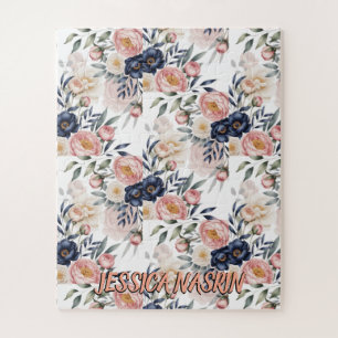 Errötend Marineblau Sanftes Pastellrosa Floral