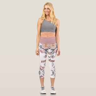 Errötend Marineblau Sanftes Pastellrosa Floral Capri Leggings