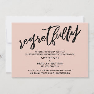 Errötend Rosa Hochzeit Absagekarte mit Bedauern Einladung