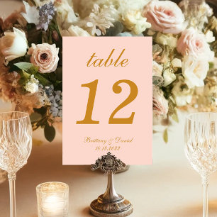 Errötend Rosa Hochzeit Gold Schrift Kalligraphie E Tischnummer