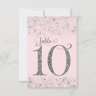 Errötend Rosa Silber Glitter Tischkarten Nummer 10 Einladung