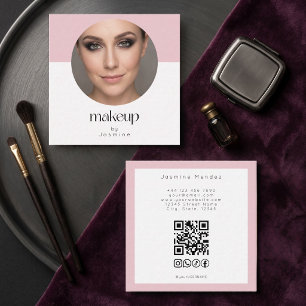 Errötend Rosa Weiße Foto MUA QR-Code Socials Quadr Quadratische Visitenkarte