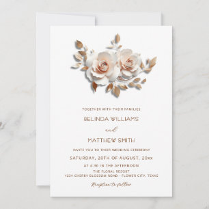 Errötend Rose Gold 3D Blumen Einfach Einladung