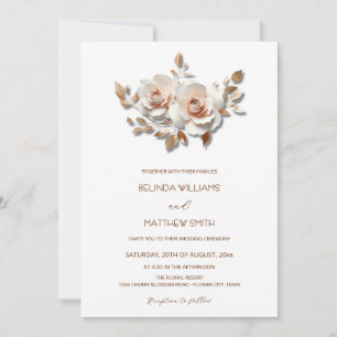 Errötend Rose Gold 3D Blumen Einfach Einladung