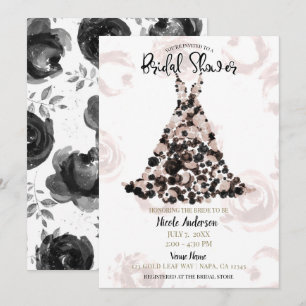 Errötend schwarzes klassisches Blumen-Rosen-Kleid Einladung