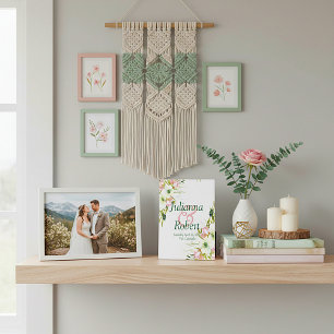 Errötend und weiße Aquarell-Blumen-Hochzeitstafel Fotoplatte