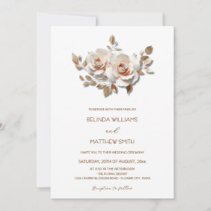 Errötende 3D-Rosenblüten Rose Gold einfach Einladung
