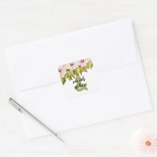 Errötende Blumen Salbeigrün Monogramm Quadratischer Aufkleber