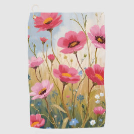 Errötende Blüten | Rosa Blumenwiese Floral Golfhandtuch
