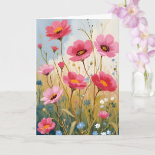 Errötende Blüten Rosa Blumenwiese Florale Karte