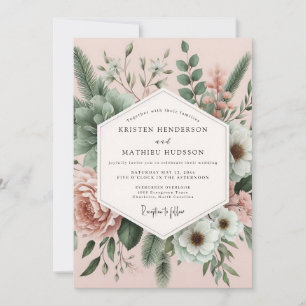 Errötende Botanische Romanze-Hochzeit Einladung