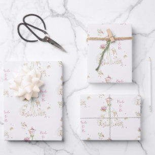Errötende Braut in Blütenpracht Braut in spe Geschenkpapier Set