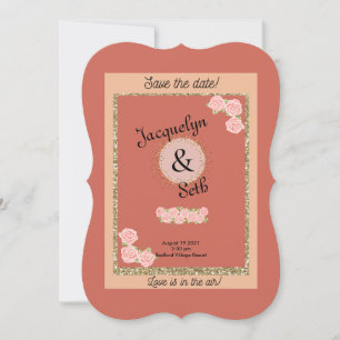 Errötende Braut Mauve Blumen Save the Date Einladung