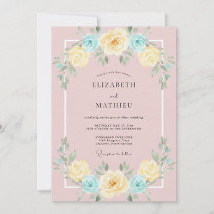 Errötende Butter Azure Gemalte Hochzeit Einladung