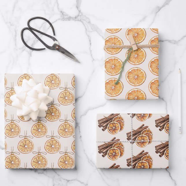 Errötende Creme Orangen Frucht Weihnachten Geschenkpapier Set (Vorderseite)