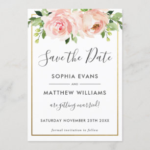 Errötende Florale Botanische Hochzeit "Save the Da Einladung