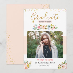 Errötende Florale Gold Schrift Foto Abschlussankün Ankündigung