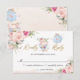 Errötende Florale Hochtee-Party Baby-Braut Hochzei RSVP Karte