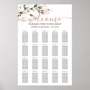 Errötende florale Hochzeit Sitzordnung Poster