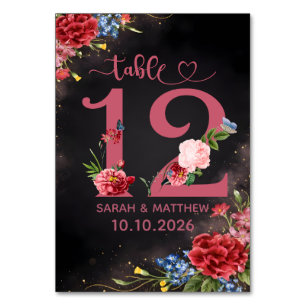 Errötende Florale Hochzeit Tischnummer 12 Karte