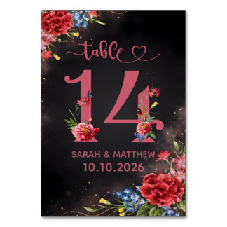 Errötende Florale Hochzeit Tischnummer 14 Karte