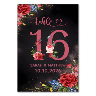 Errötende Florale Hochzeit Tischnummer 16 Karte