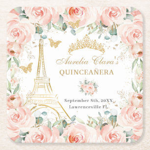 Errötende Florale Pariser Eiffelturm Champagner Qu Rechteckiger Pappuntersetzer