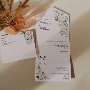 Errötende Florale Pink Alles-in-Einem Hochzeitsein All In One Einladung